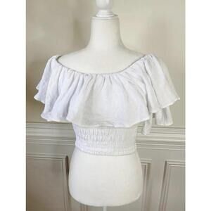 VICI Small White Crop Ruffle Resort Wear Summer Off The Shoulder